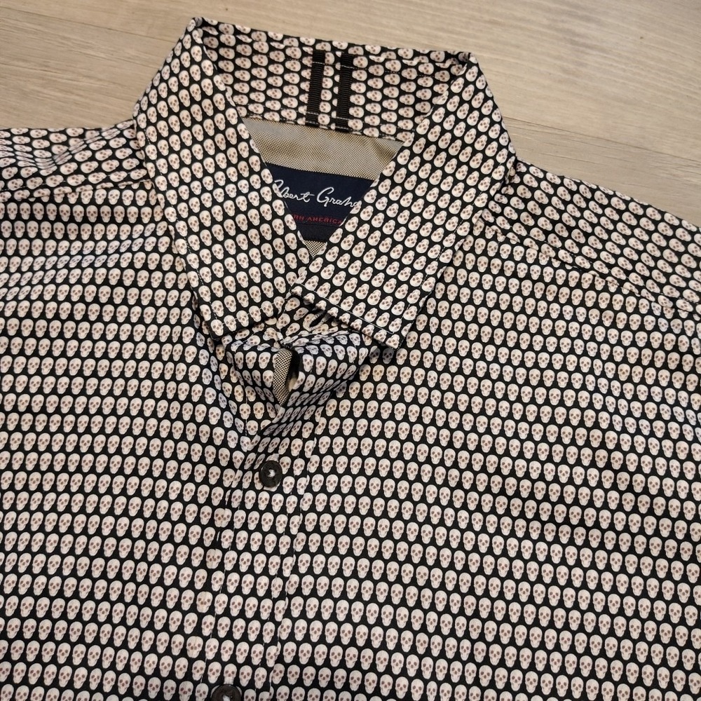Robert Graham Skull Print Button‎ Shirt Large Modern Americana Stretch AOP